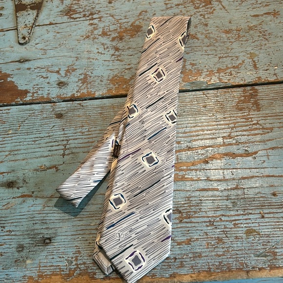 Vintage Valentino Blue and Gray Silk Tie Made in Paris - Picture 1 of 4